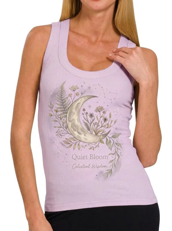 Women's Celestial Moon Floral Quiet Bloom Printed Tank Top