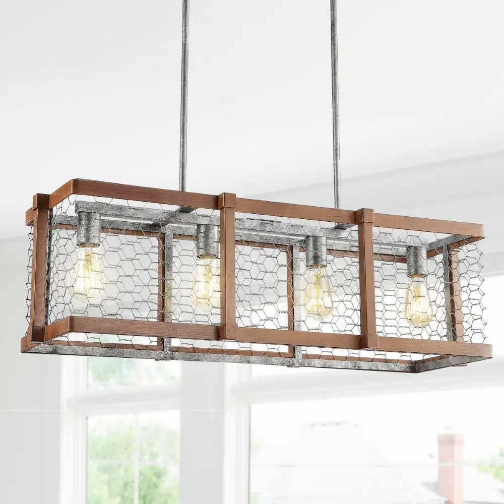 Linear Four-Light Adjustable Iron Rustic Industrial LED Pendant