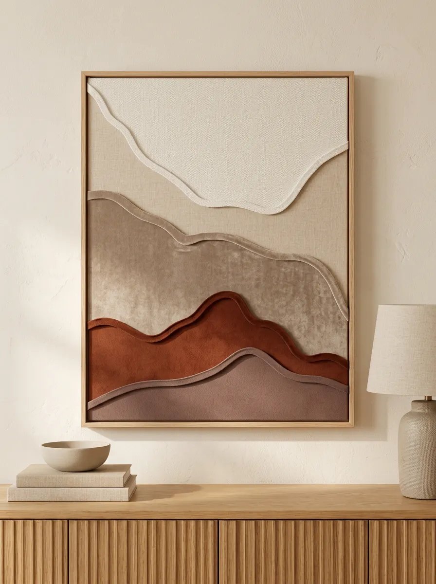 Modern Minimalist Abstract Landscape Layered Fabric Wall Art