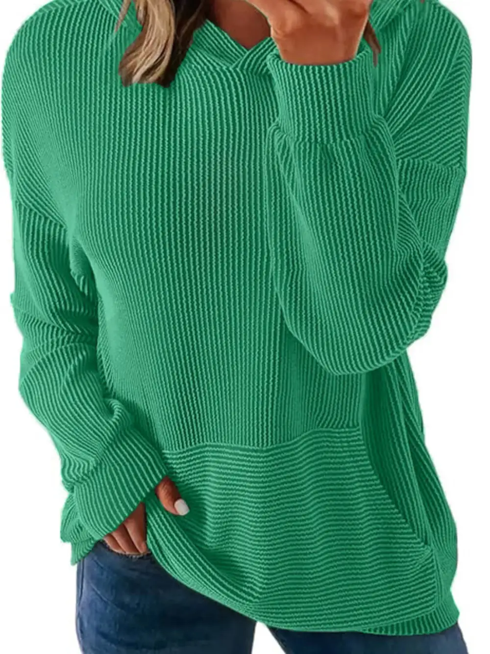 Pocketed Oversized Ribbed Hoodie