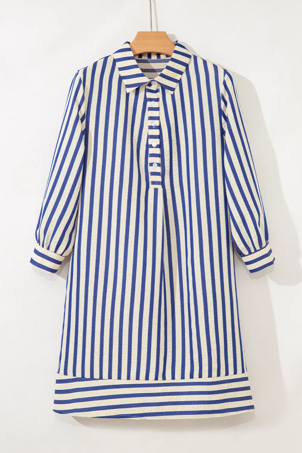 Striped Half Button Pocketed Mini Dress