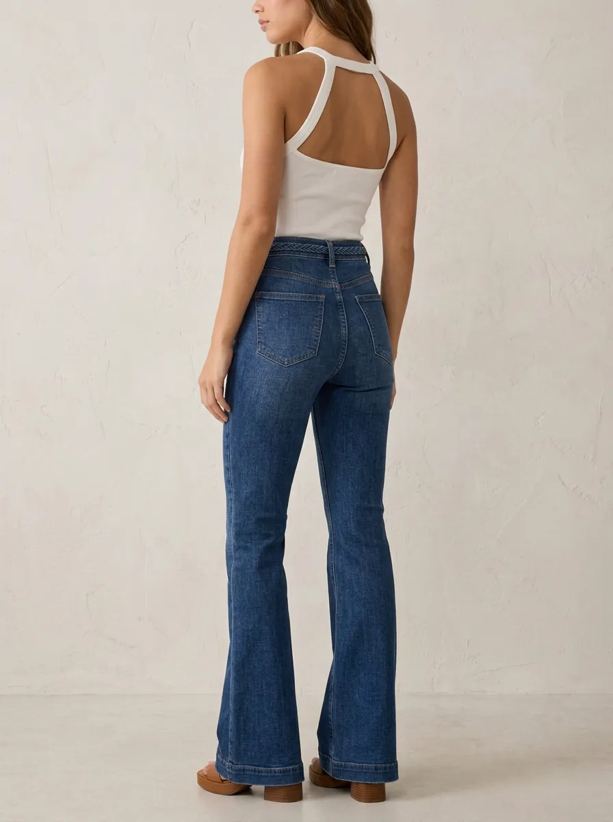 Women's High-Waisted Crossover Waist Flared Denim Jeans