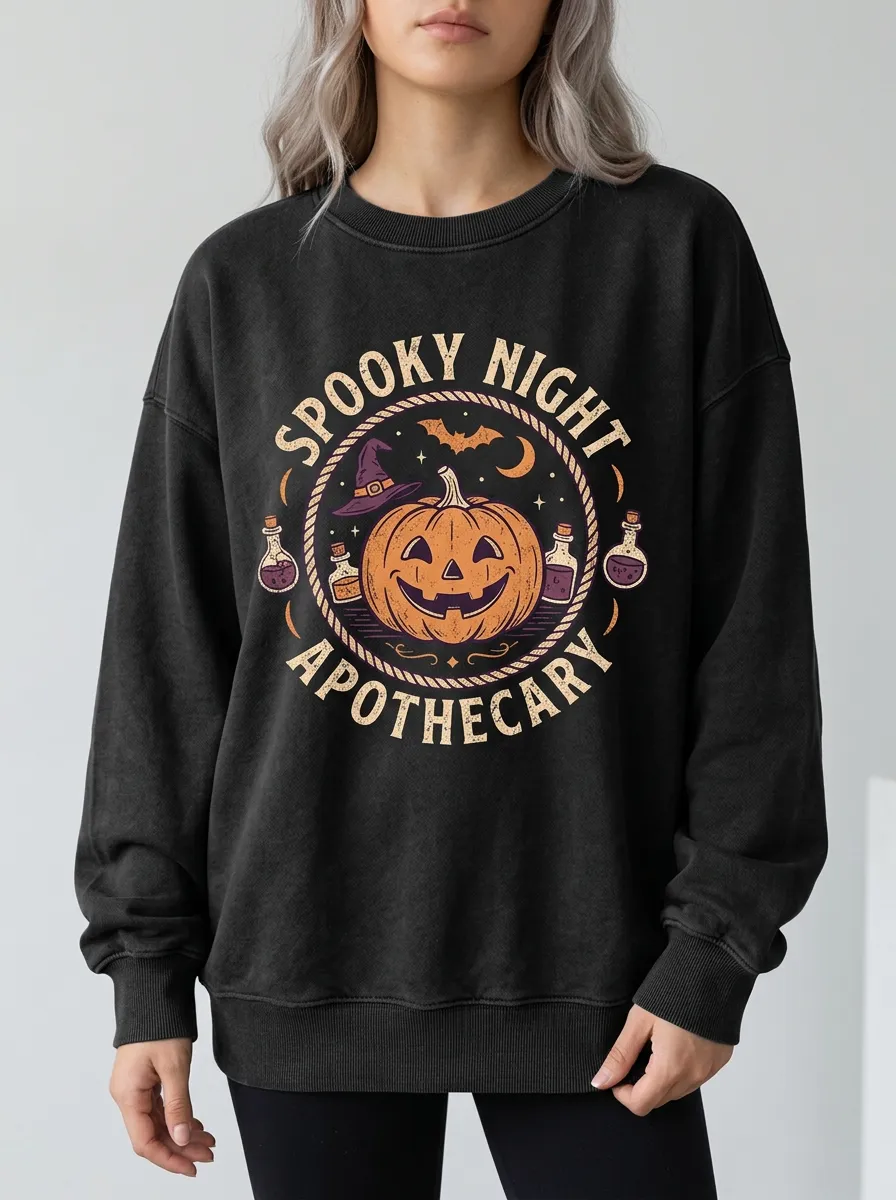 Women's Halloween Spooky Night Pumpkin Potion Printed Sweatshirt