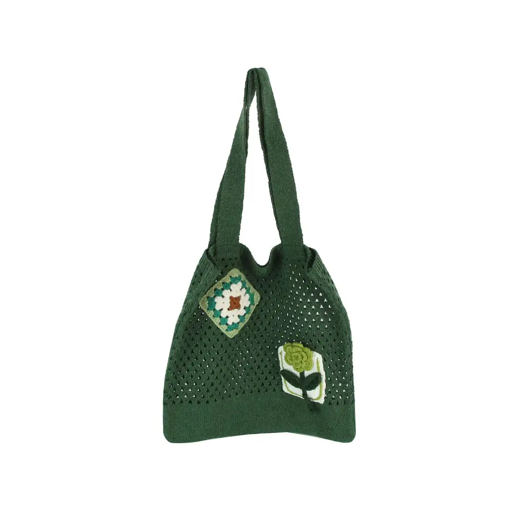 Floral Patch Knit Shoulder Bag