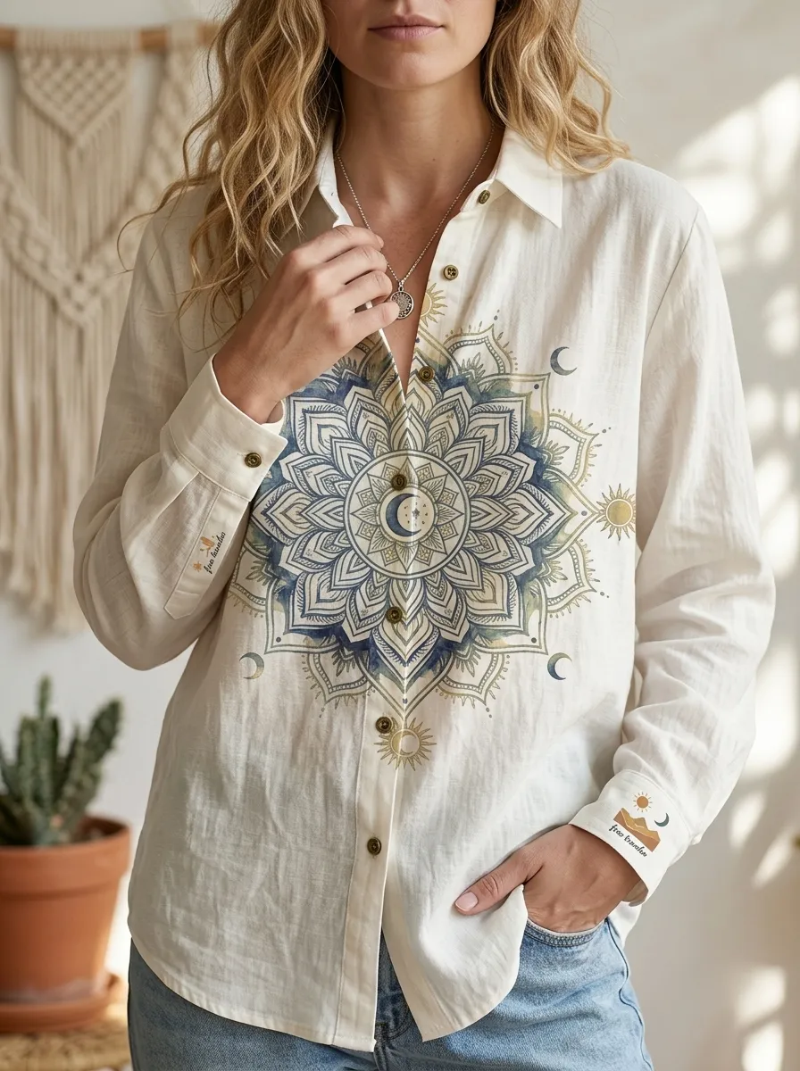 Boho Mandala Moon Casual Shirt