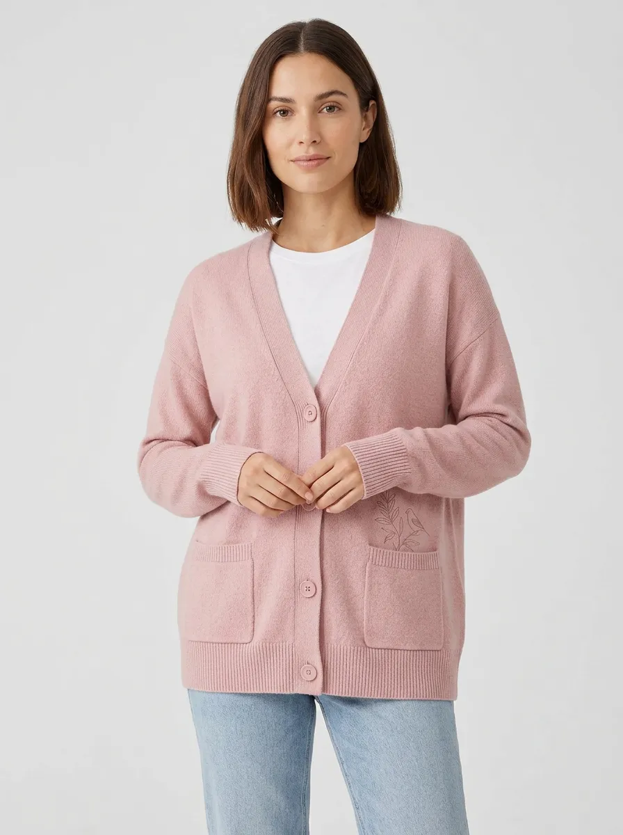 Pink Bird Print Cardigan