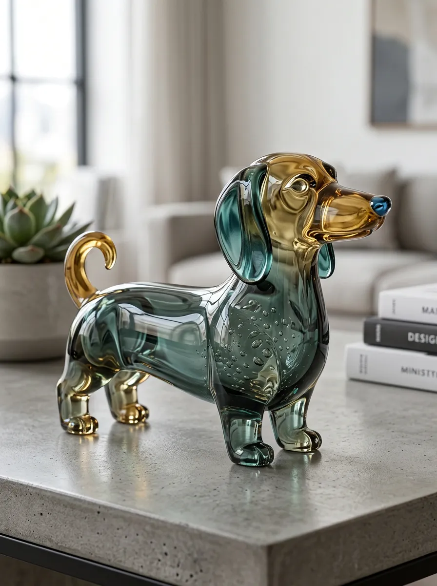 Multitone Dachshund Glass Sculpture