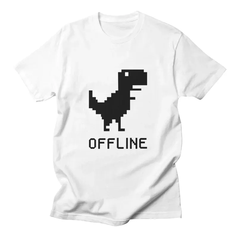 Retro Pixelated Dinosaur Print Short-Sleeved Shirt