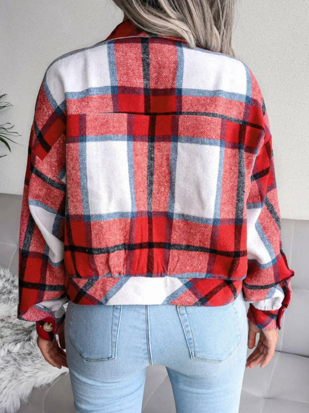 Refined Collared Plaid Jacket