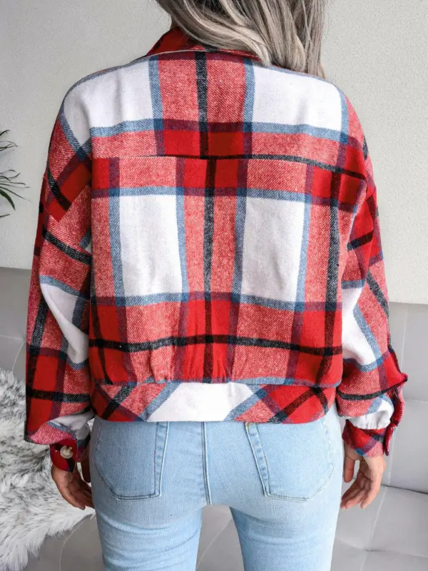Refined Collared Plaid Jacket
