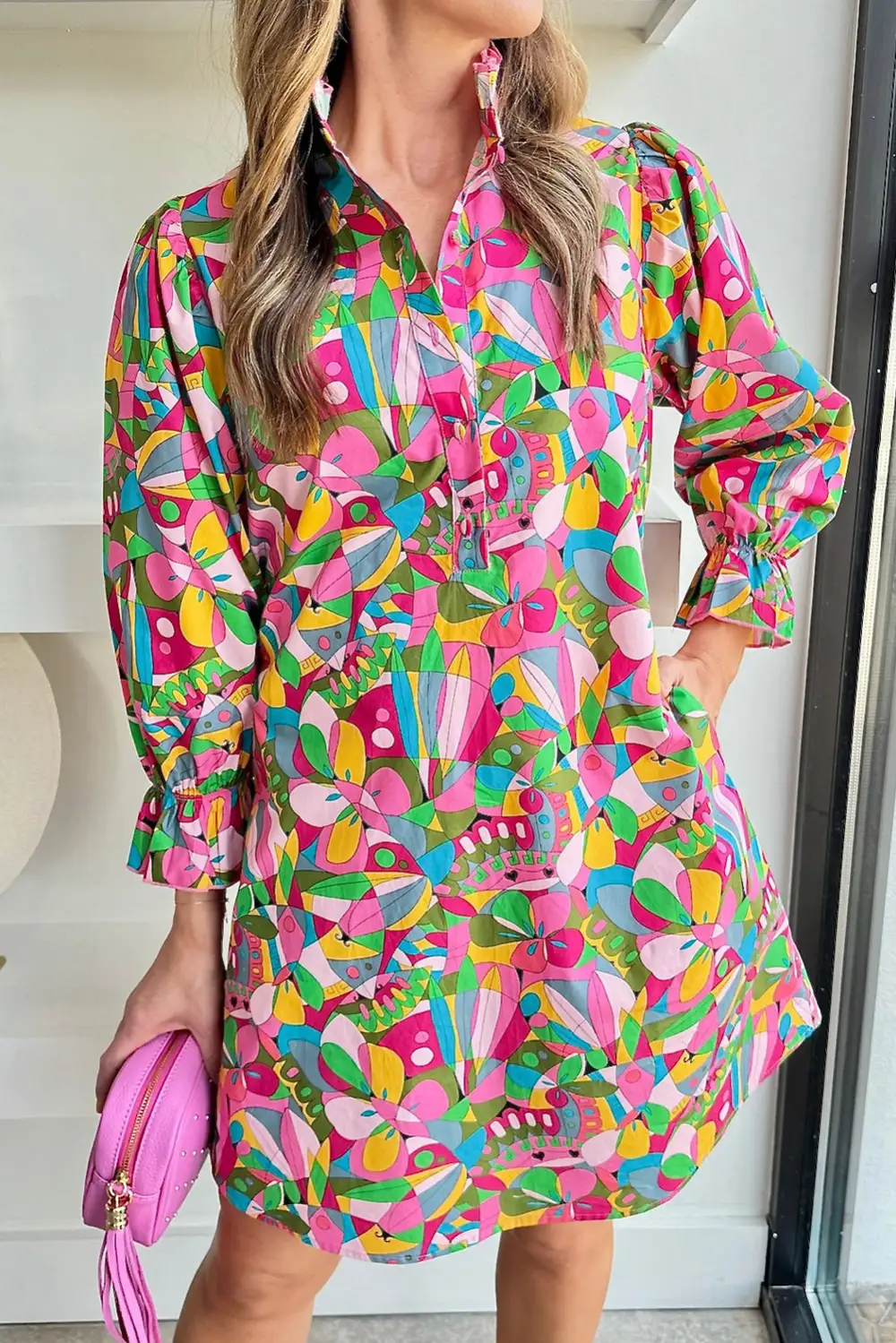 Meadow Abstract Print Button Front Mini Dress