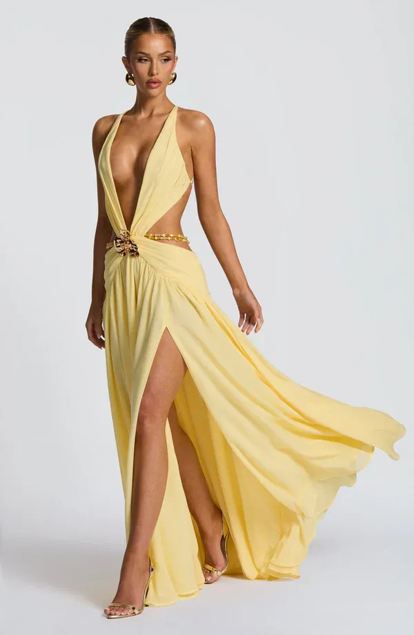 Lydia V-neck Camisole Maxi Dress In Yellow