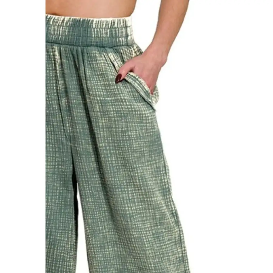 Washed Double Gauze Elastic Band Waist Pants
