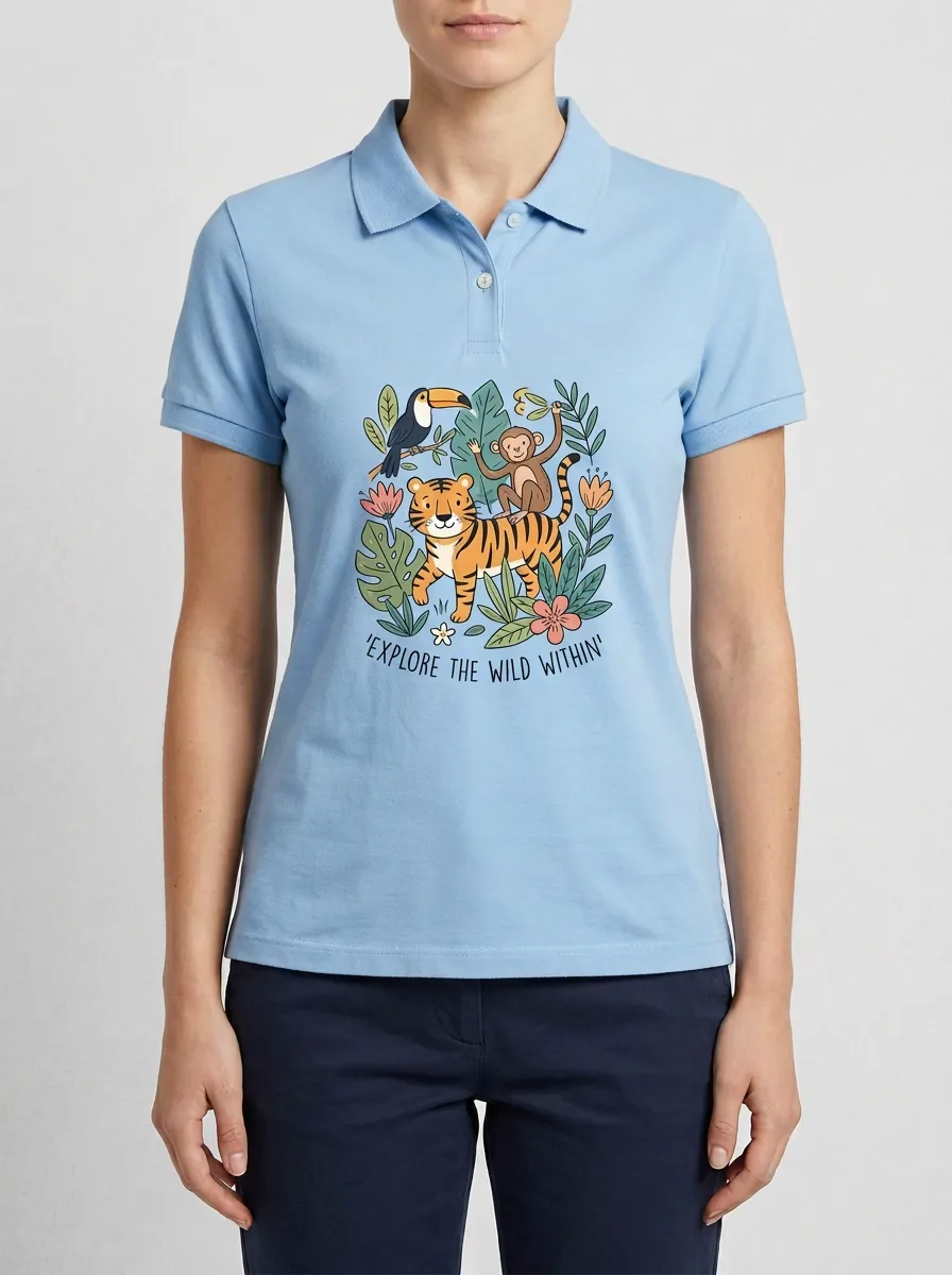 Jungle Animal Tiger Monkey Toucan Polo Shirt