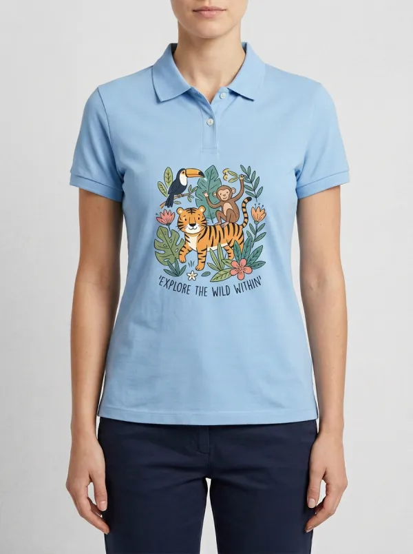 Jungle Animal Tiger Monkey Toucan Polo Shirt