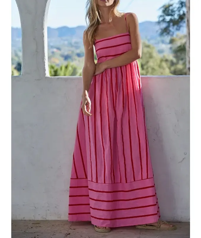 Red Cotton Blend Relaxed Dress