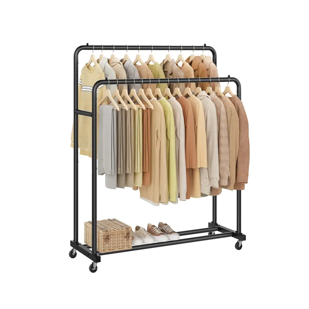 Rolling Double Rod Clothes Rack