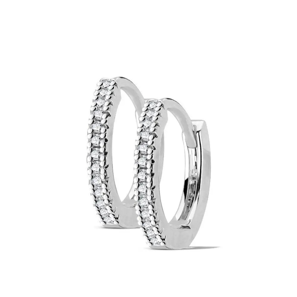 Cubic Zirconia Paved Steel Hoop Earrings