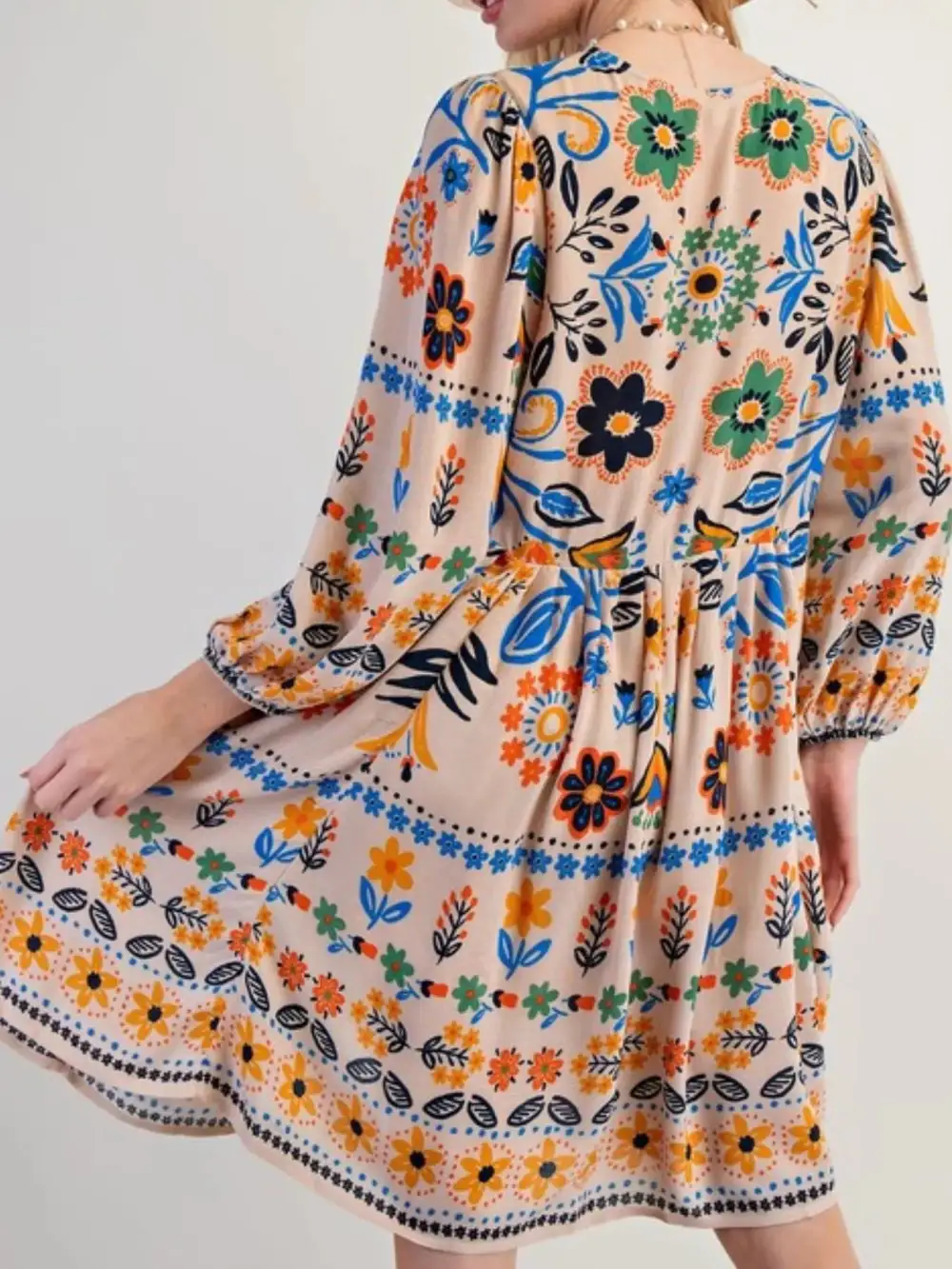 Structured Shape Floral Printed Long Sleeve Mini Dress