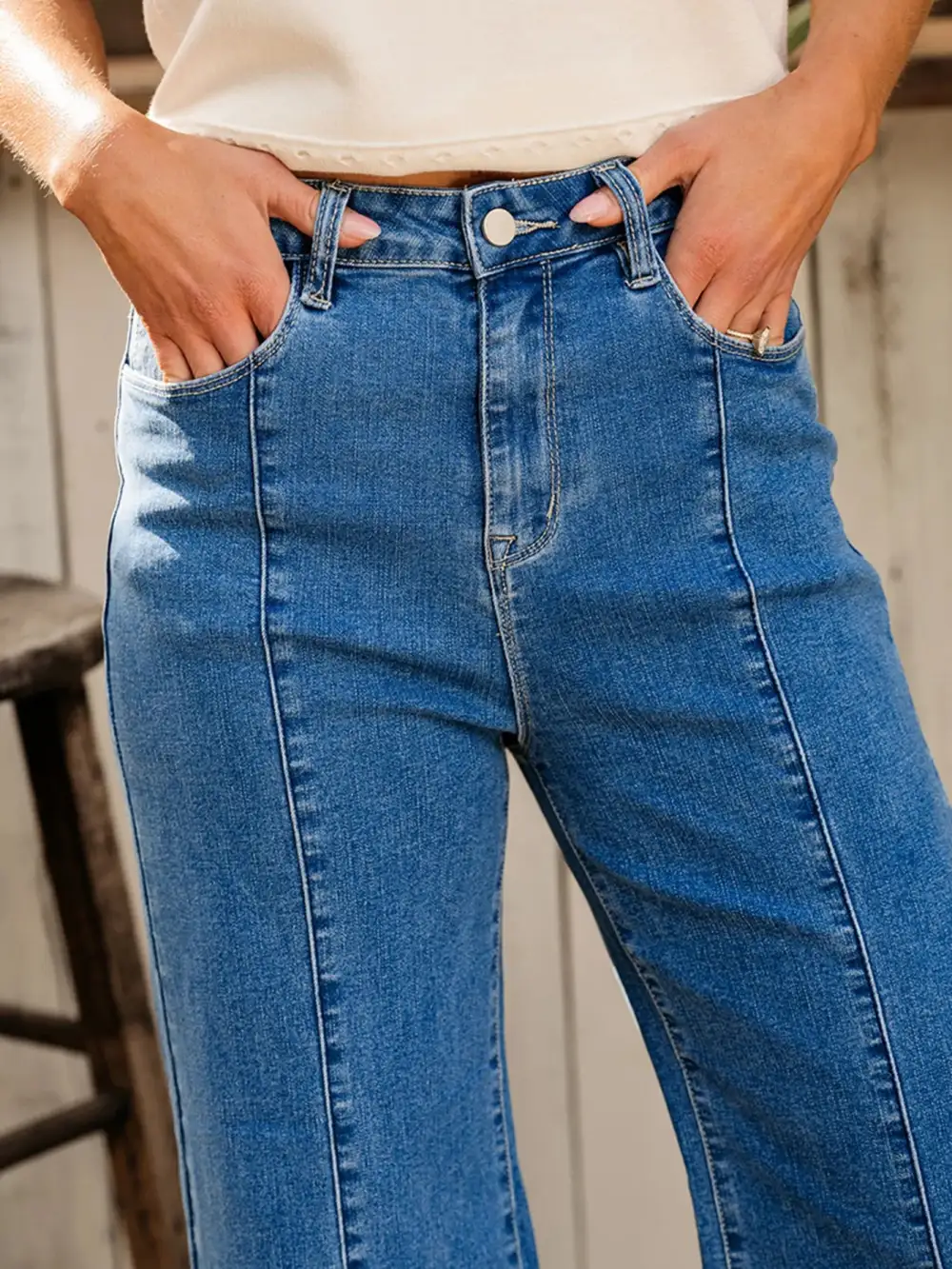 Flare Leg Seam Detail Denim Jeans