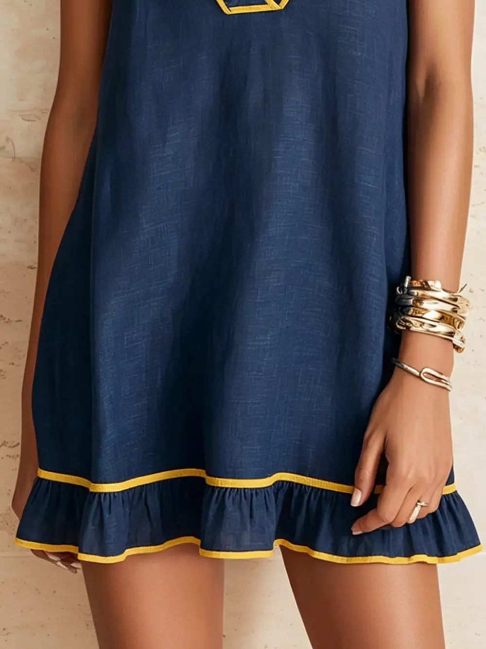 Contrast Trim Ruffle Mini Dress