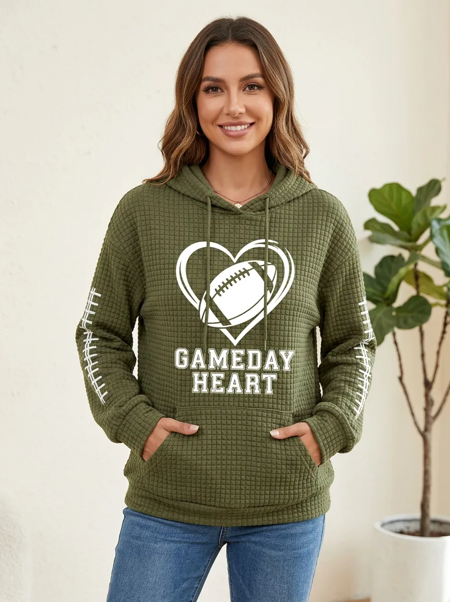 Women's Football Lover Gameday Heart Graphic Printed Hoodie