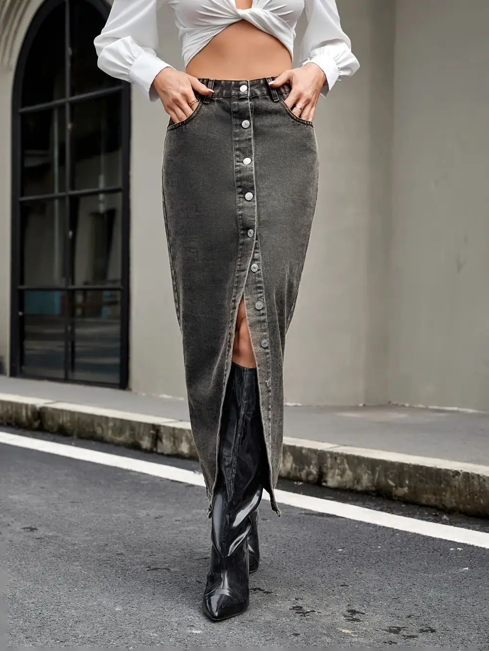 Button Front Shirt Denim Pants
