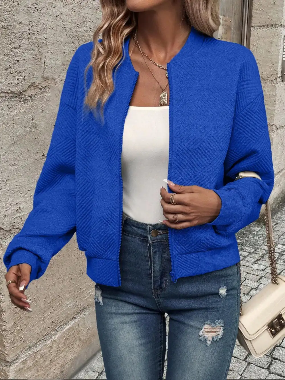 Refined Zip-Up Textured Jacket