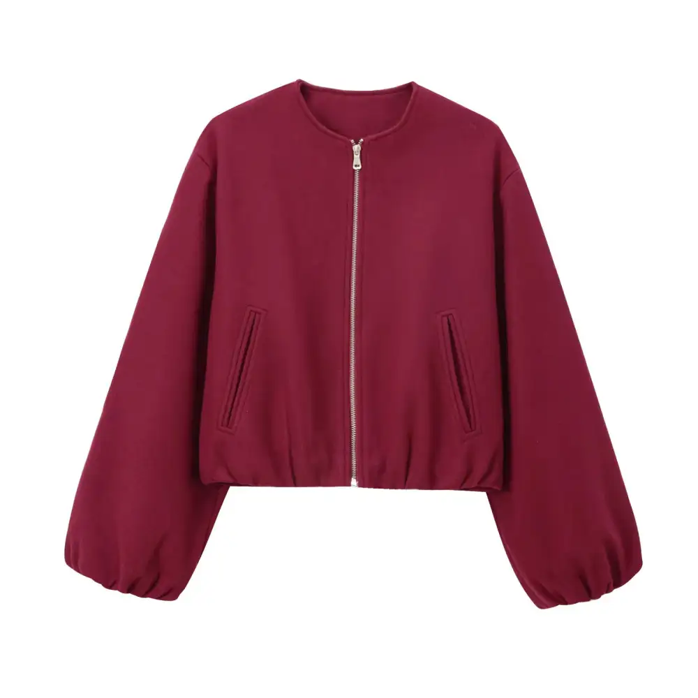 Zip Front Elastic Hem Bomber Jacket