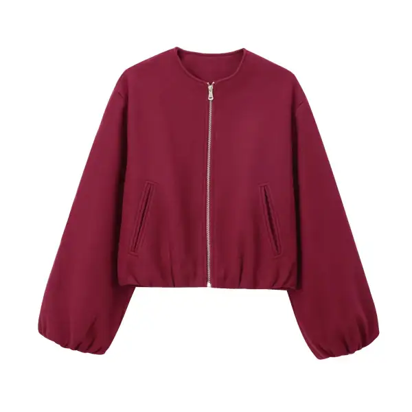 Zip Front Elastic Hem Bomber Jacket