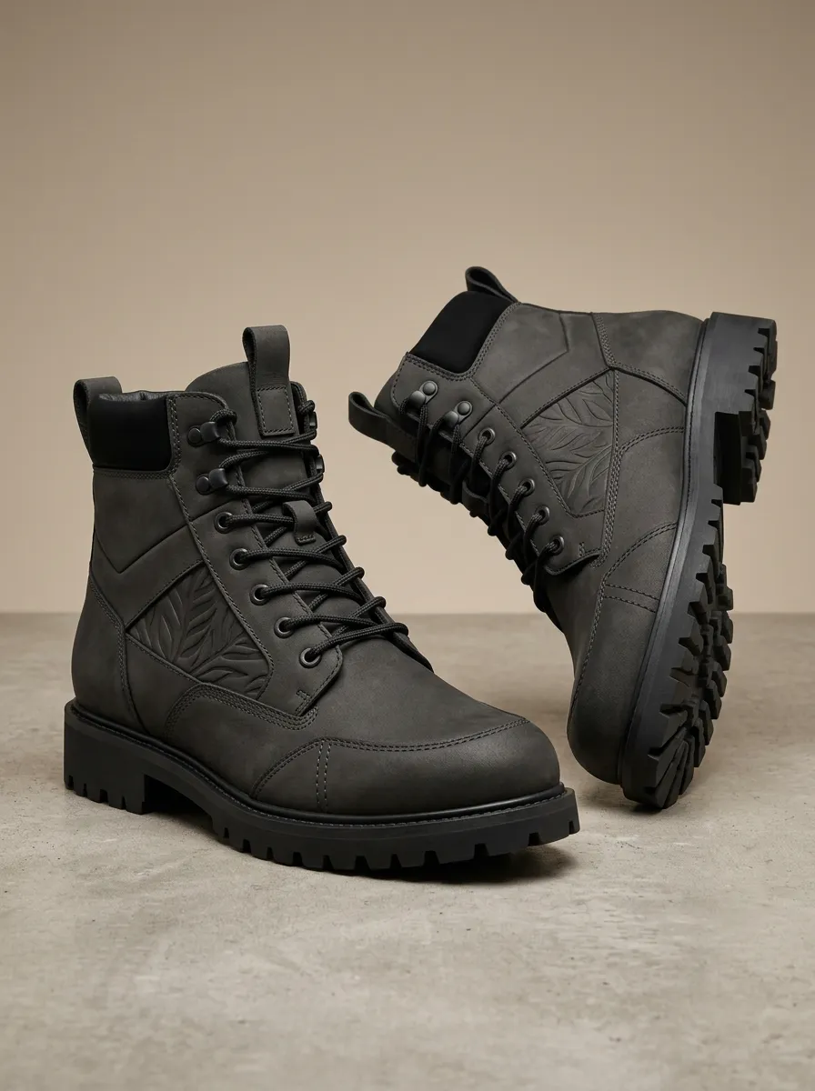 Unisex Nature Lover Leaf Pattern Embossed Print Work Boots