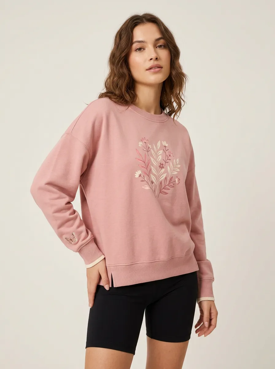 Women's Floral Butterfly Pink Aesthetic Printed Sweatshirt