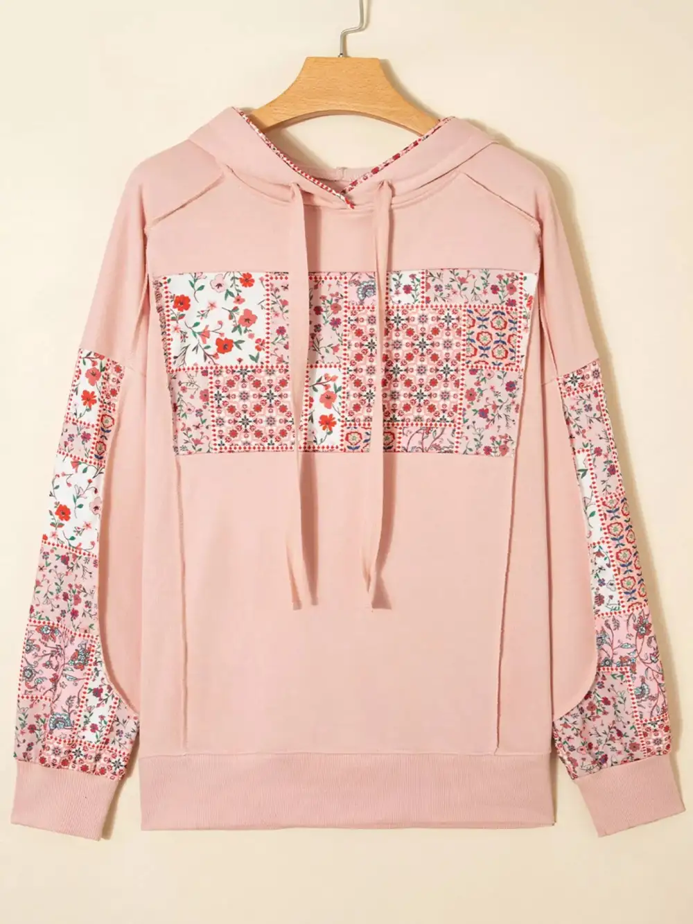 Drawstring Long-Sleeve Floral-Print Hoodie