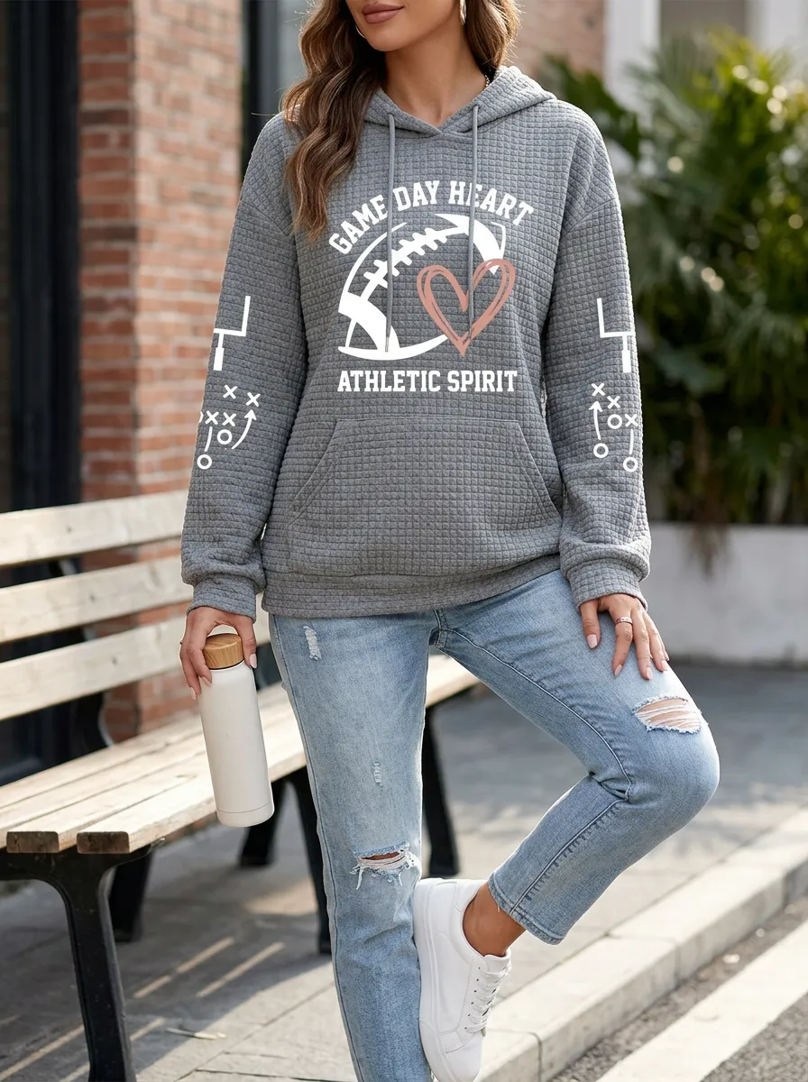 Women's Football Game Day Heart Athletic Spirit Printed Hoodie