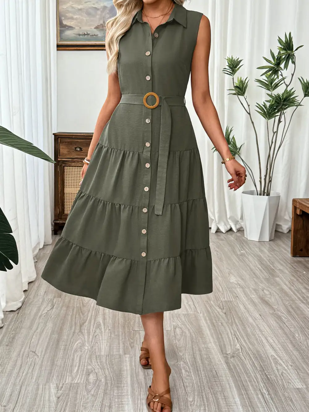 Tiered Sleeveless Midi Dress
