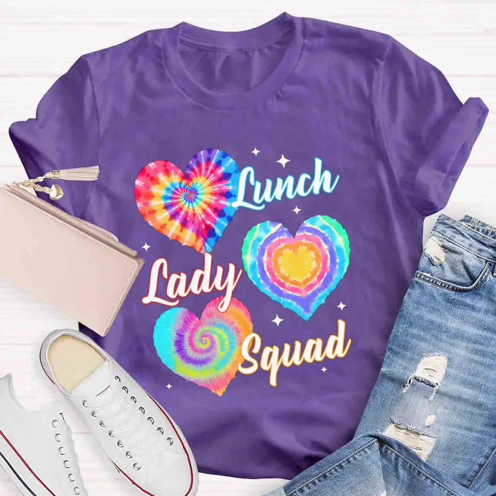 Lunch Lady Squad Colorful Peach Heart T-Shirt