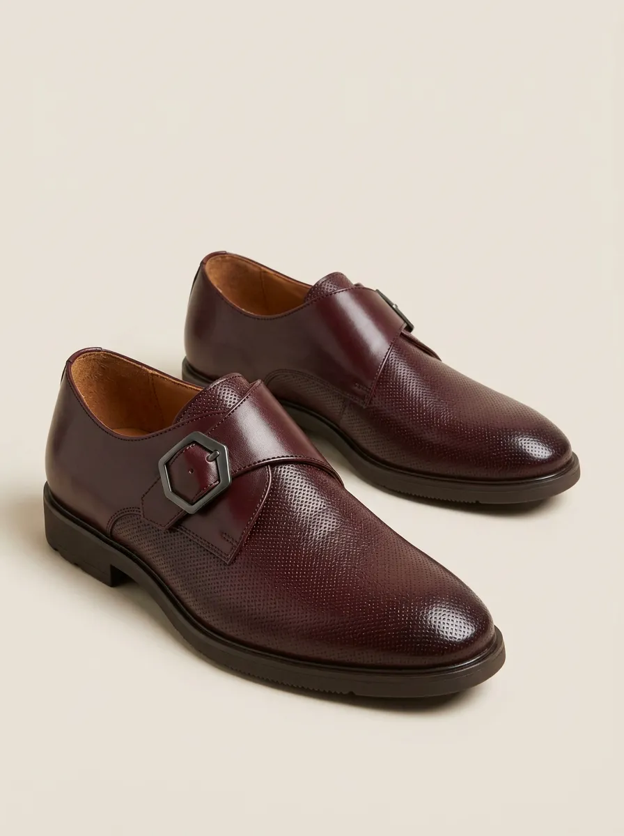 Men's Formal Business Perforated Leather Monk Strap Shoes