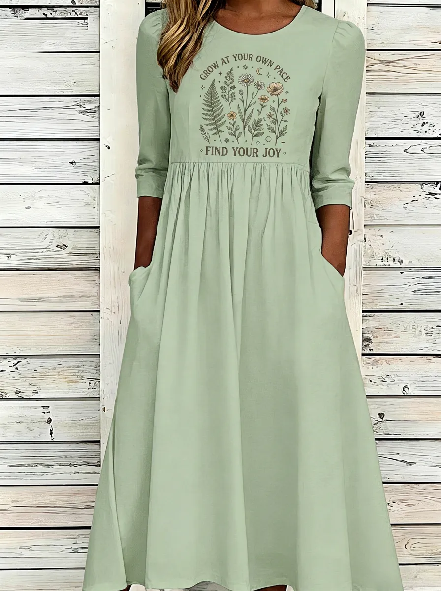 Women's Botanical Quote Floral Printed Midi Dress