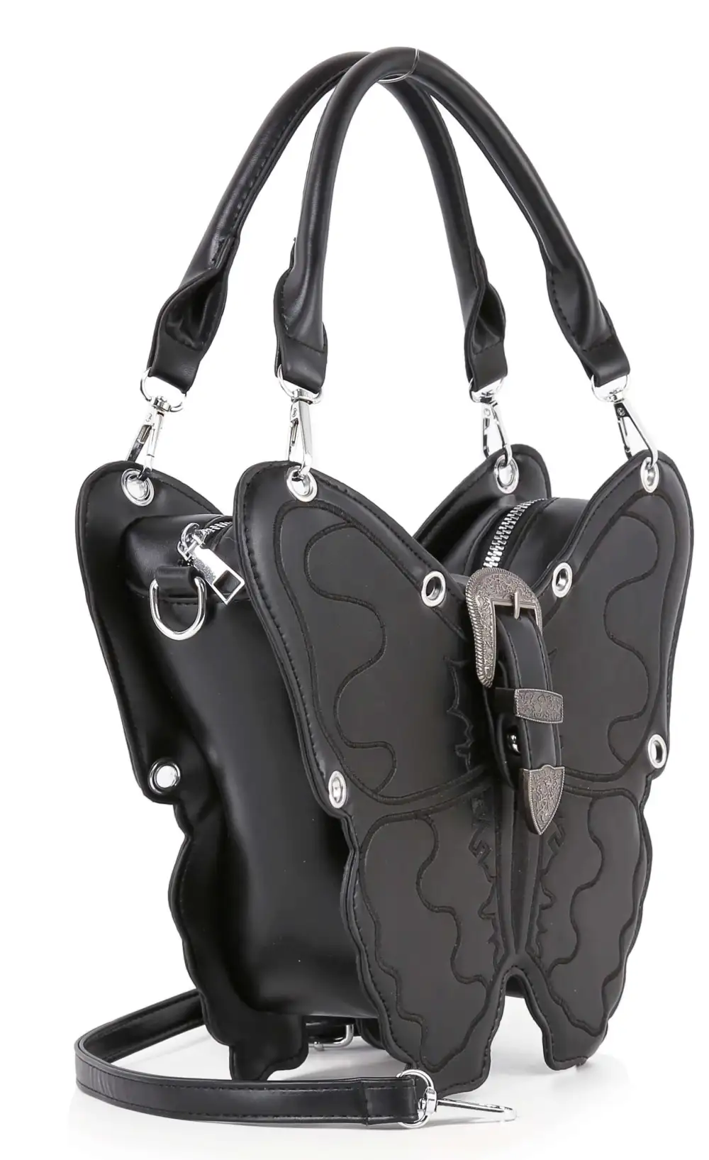 Buckle Accented Butterfly Tote Bag