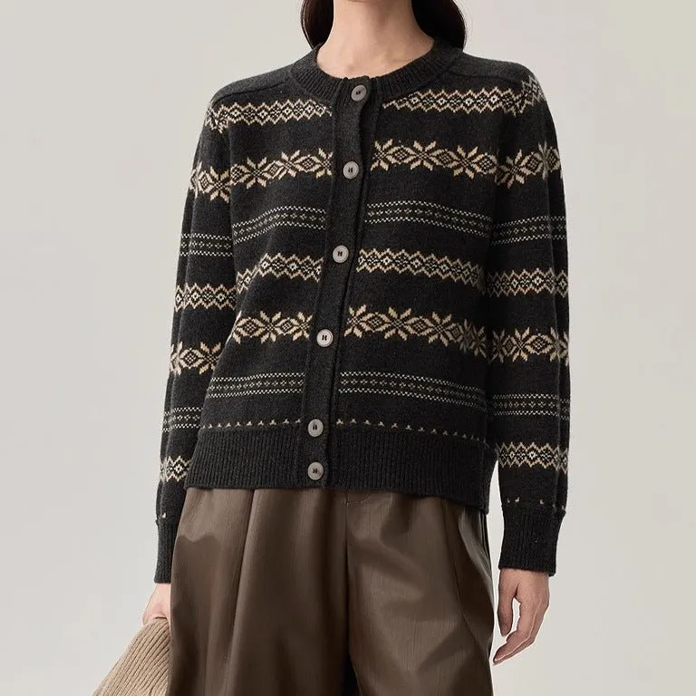 Merino-Wool Wool Crew-Neck Cropped Cardigan