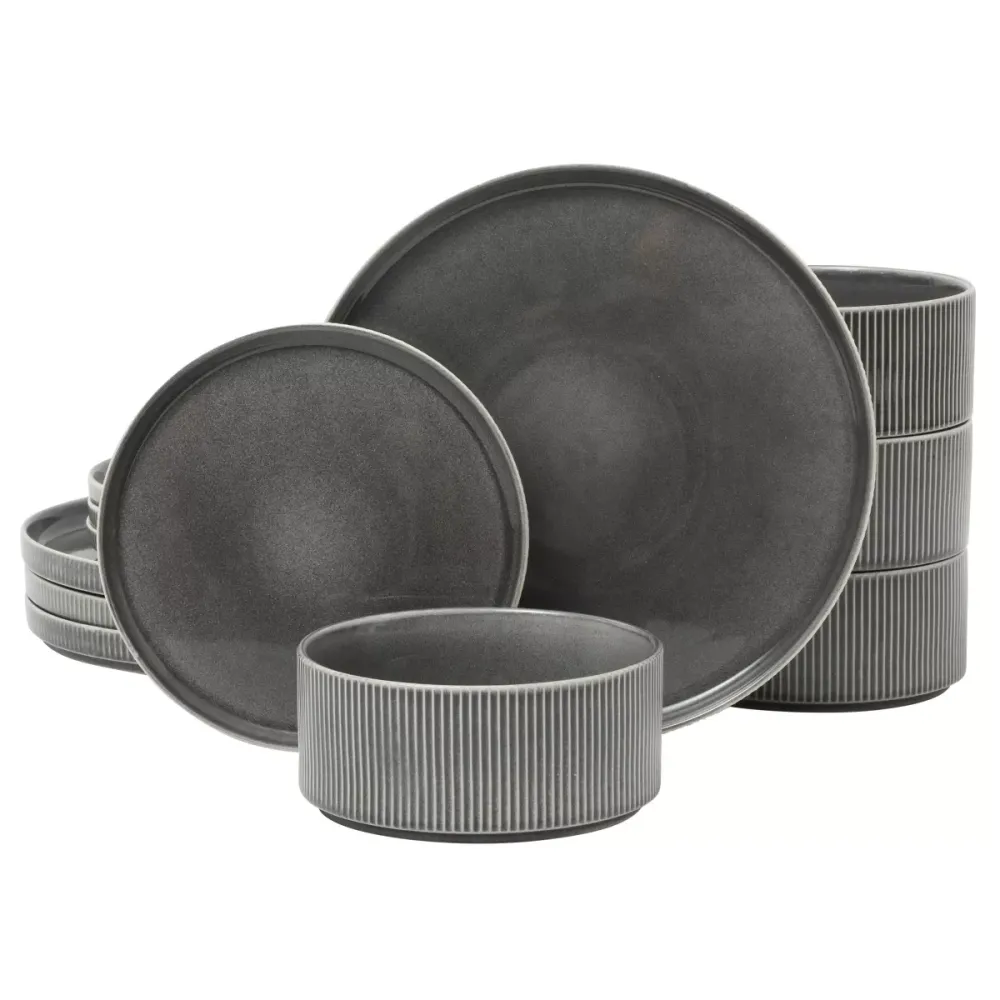 Embossed Reactive Glaze Stoneware Dinnerware Set