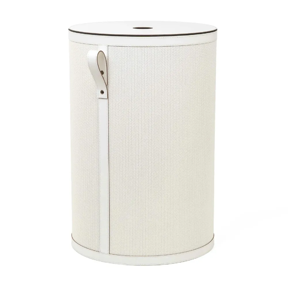 Round Lidded Leather Basket