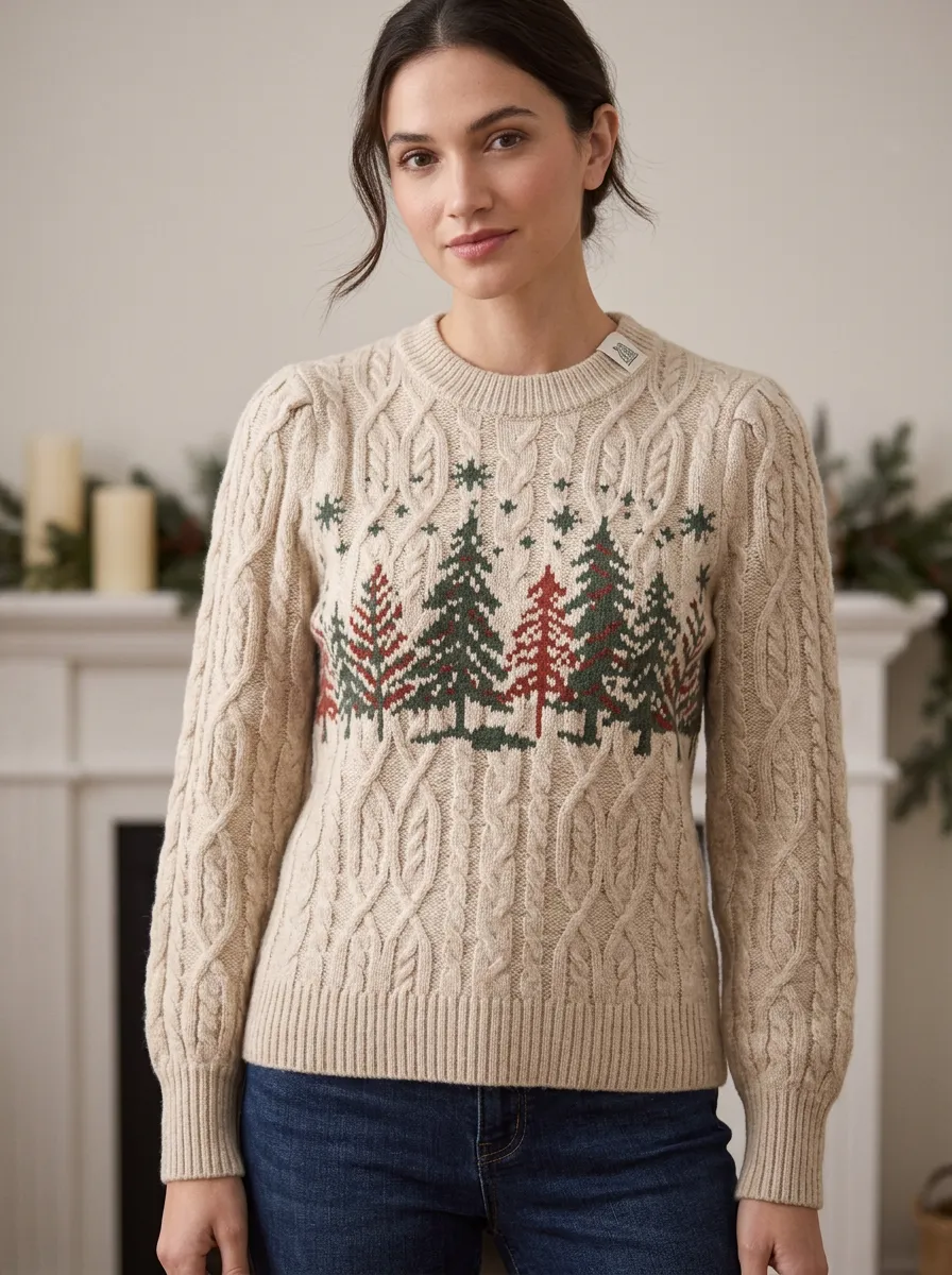 Holiday Christmas Holiday Pine Tree Pattern Knitted Sweater