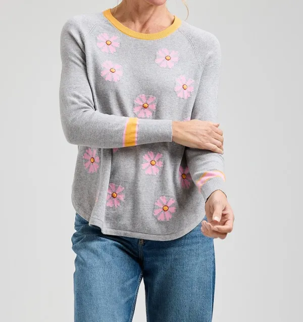 Cotton Cashmere Daisy Ribbed Sweater