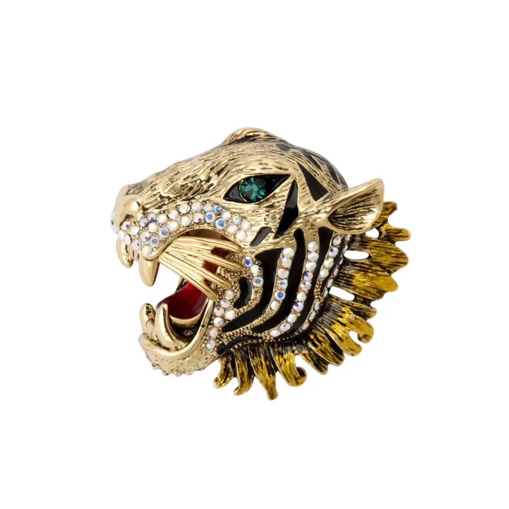 Leaping Tiger Crystal Brooch