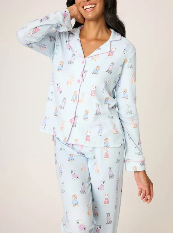 Collared Button-Front Sleep Set