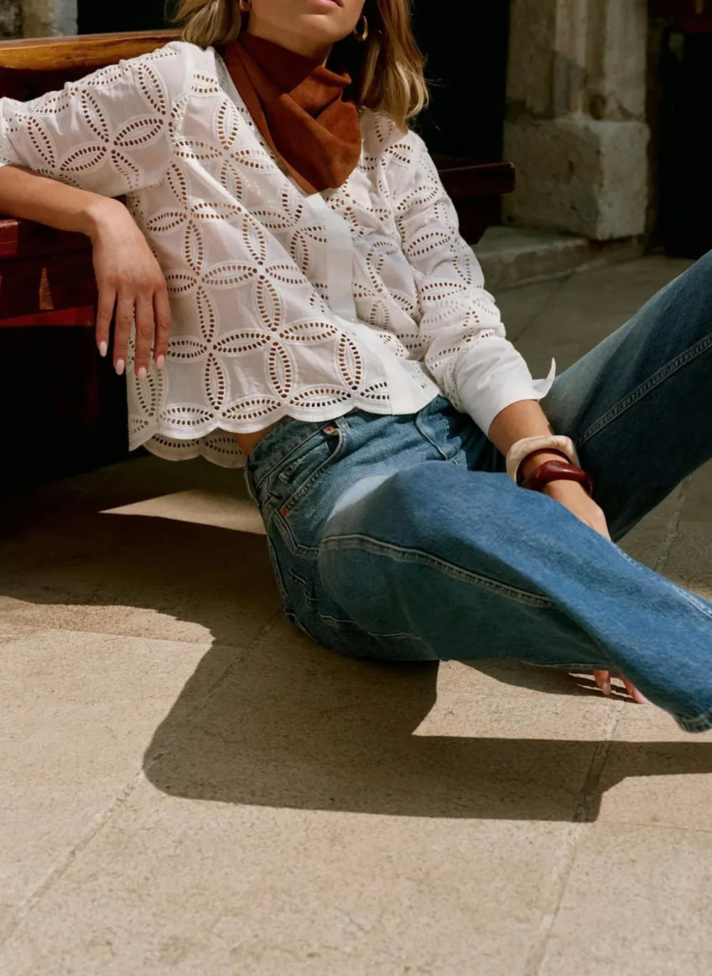 Casual Style Broderie Cropped Shirt