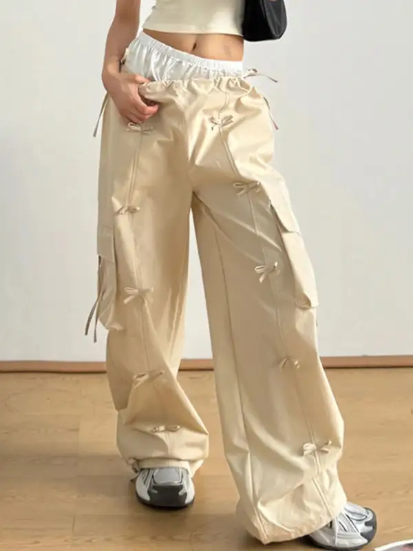 Wide Leg Drawstring Pocketed Everyday Cargo Pants