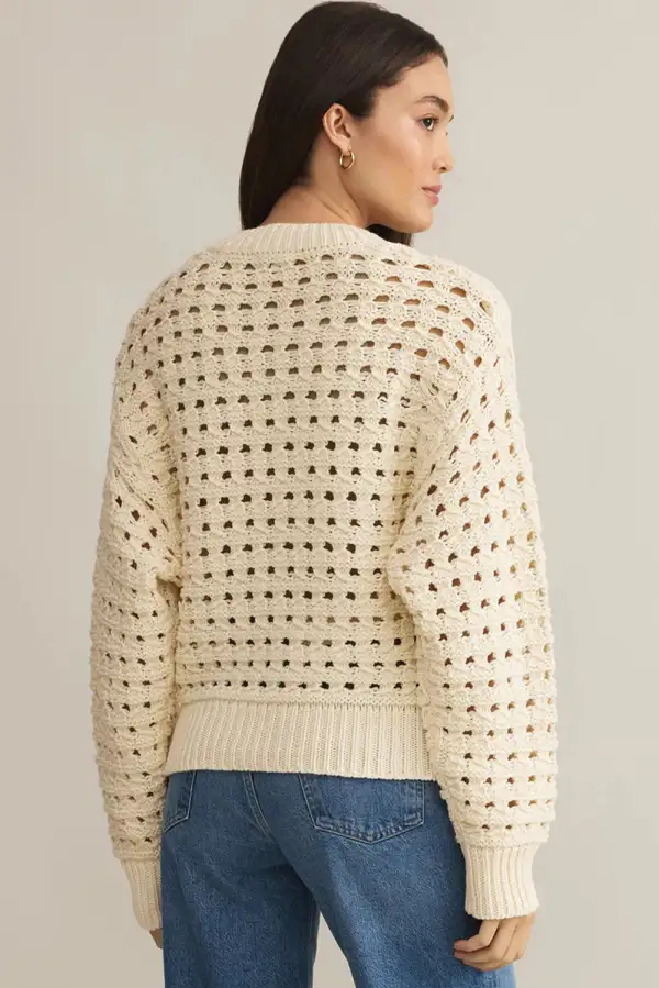 Openwork Pattern Knit Zip Up Drop Shoulder Cardigan