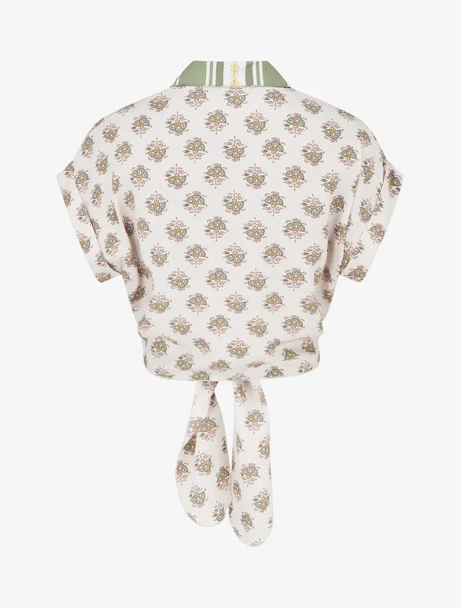 Modern Short Sleeve Floral Print Straight Fit Stand Collar Button Shirt